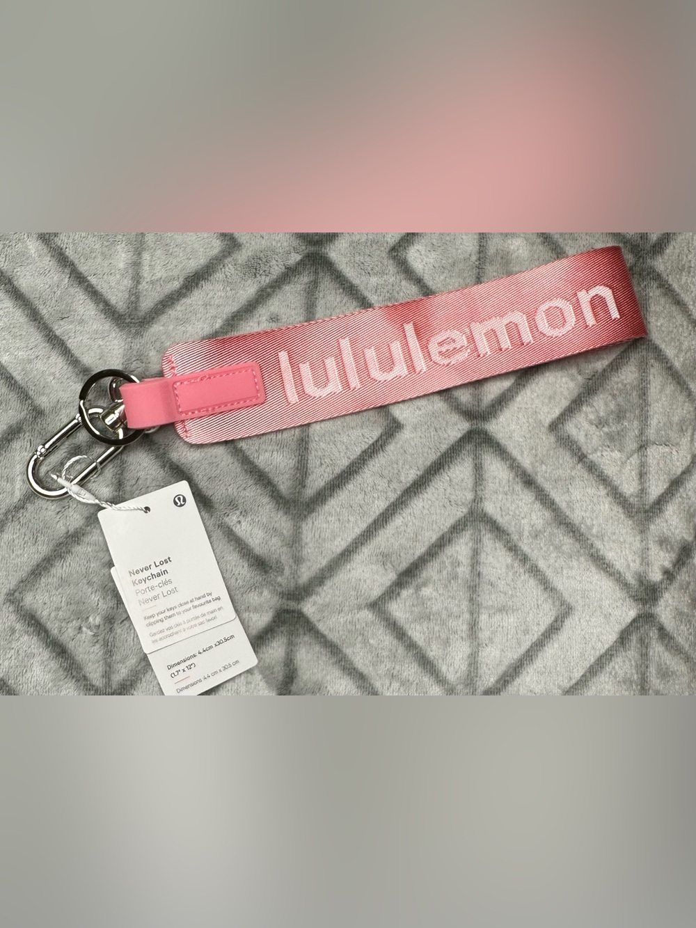 Lululemon Pink Logo Never Lost Keychain
